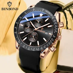 BINBONG Top Brand Quartz Watch for Men Calendar Chronograph Waterproof Multifunction Clock Business Male Sports Wristwatch B9388