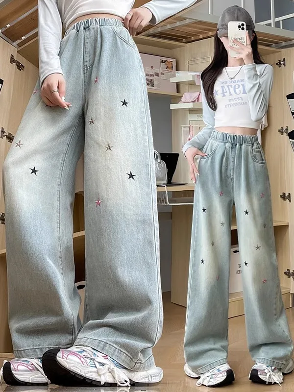 New 2025 Wide Leg Jeans Loose Fit Jeans for Junior And High School Students plus Size Spring Autumn Denim Pants Ladies Jeans