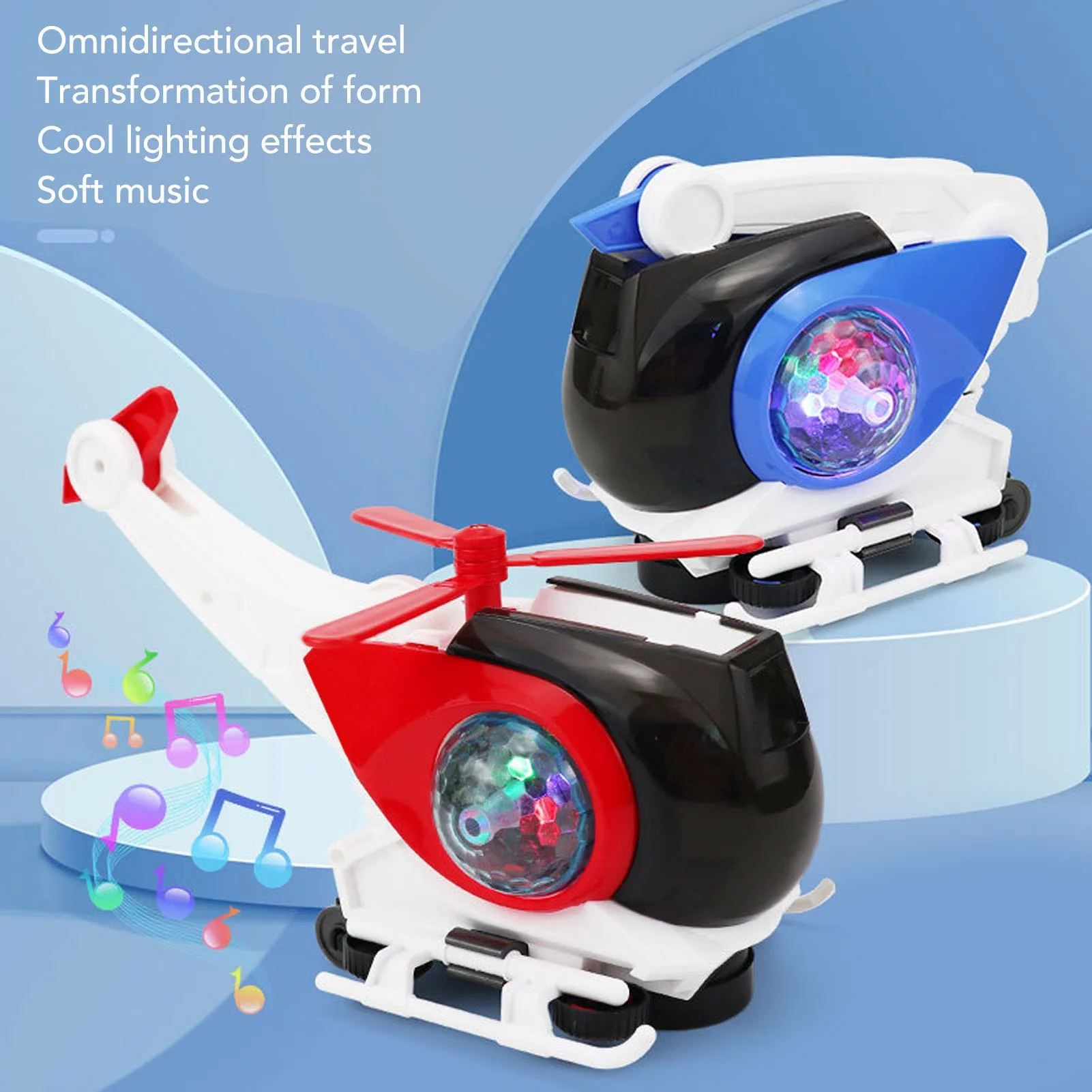 Electric Transforming Airplane Helicopter Toy Rotating Model with Light Music for Kids Over 1 Year Old
