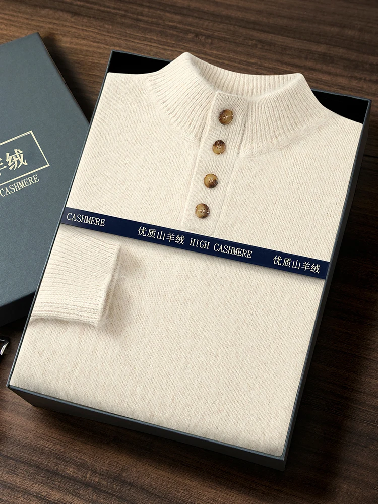 

New authentic cashmere sweater 100% half high tie buckle thickened winter men's sweater.