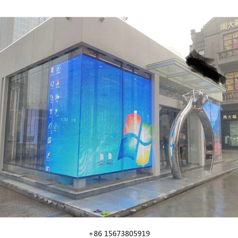 P7.8 P3.91 Ice Curtain Glass Video Wall Panel Clear Window Shop Advertising Led Mesh Display Transparent Led Screen