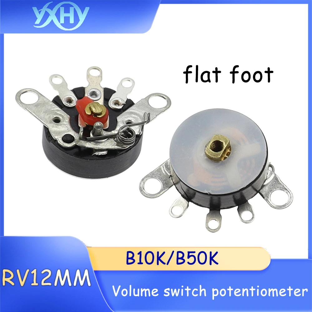 

10PCS Flat Foot Potentiometer with Switch RV12MM B10K B50K Pot B503 B103 Amplifier Volume Potentiometer