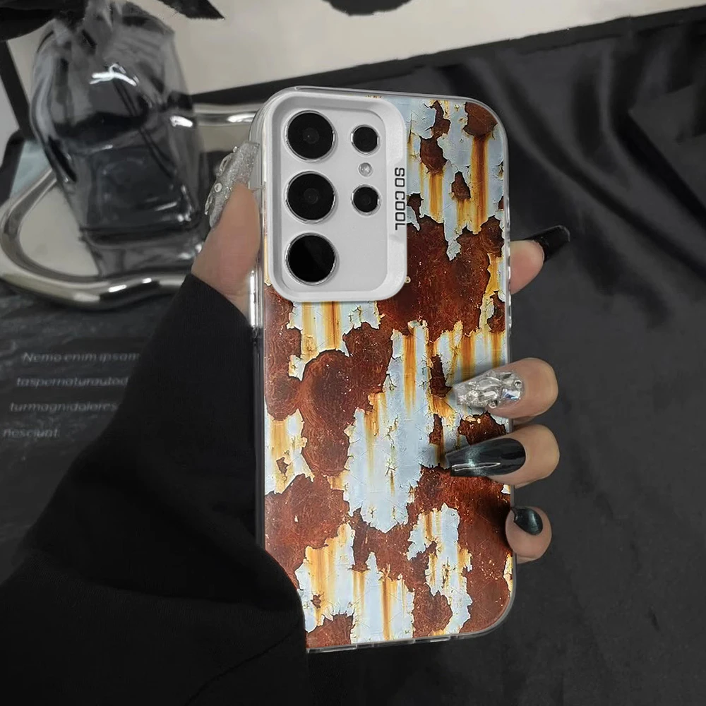 PC Phone Case For Samsung Galaxy S23 S25 S24 S26 Note 20 Ultra Plus FE A54 A35 A56 A36 A26 A55 A16 Matte INS Rusty Metal Cover
