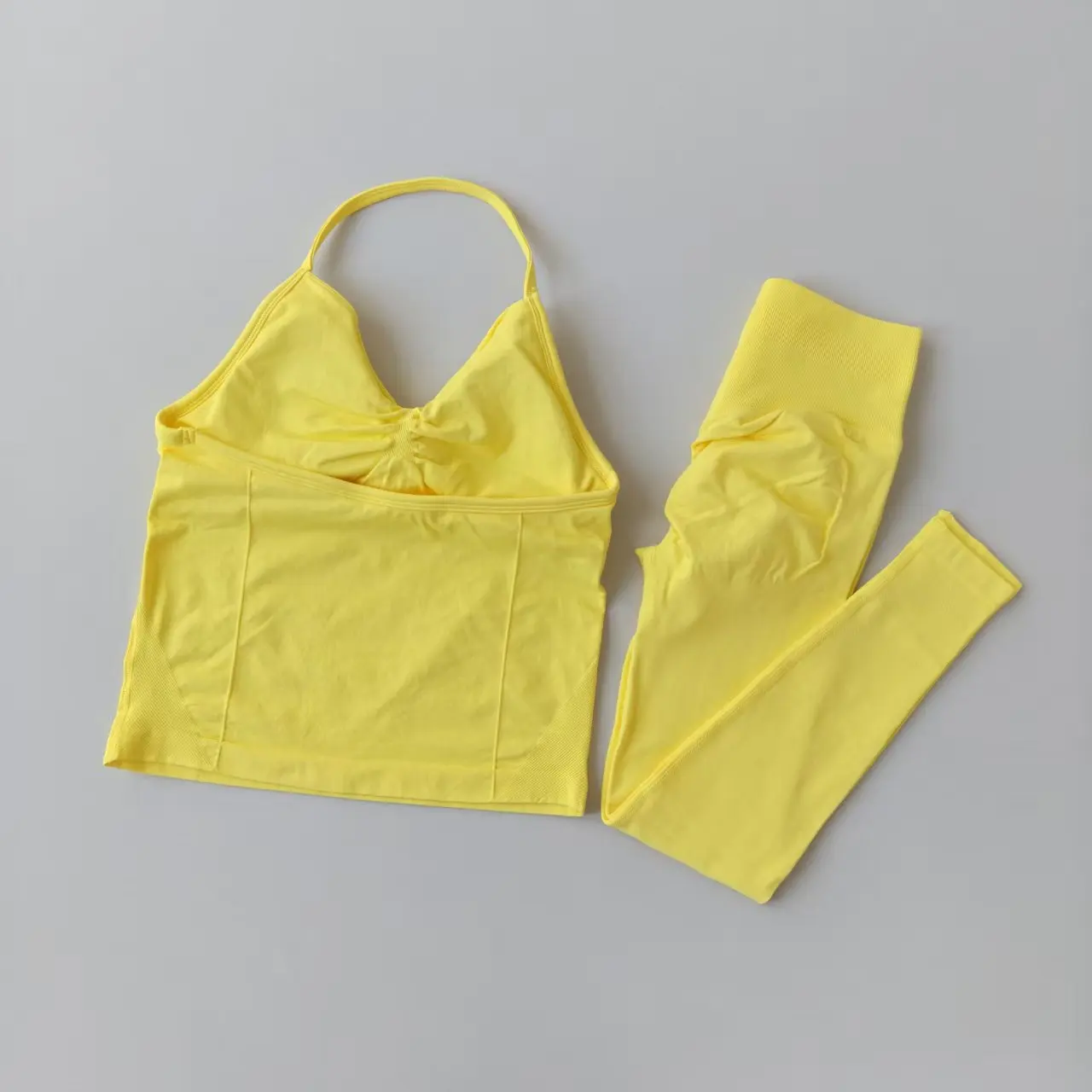 2-teiliges Sport-Set für Damen: Push-Up-Yogahose mit Rückenausschnitt, Fitness-BH, High-Waist-Leggings, nahtloses Set – Detail 8