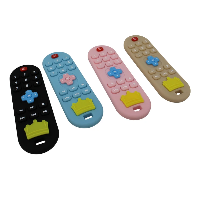 Baby silicone remote control teether baby anti-eating hand teething stick cartoon soothing teething toys cognitive teething toy