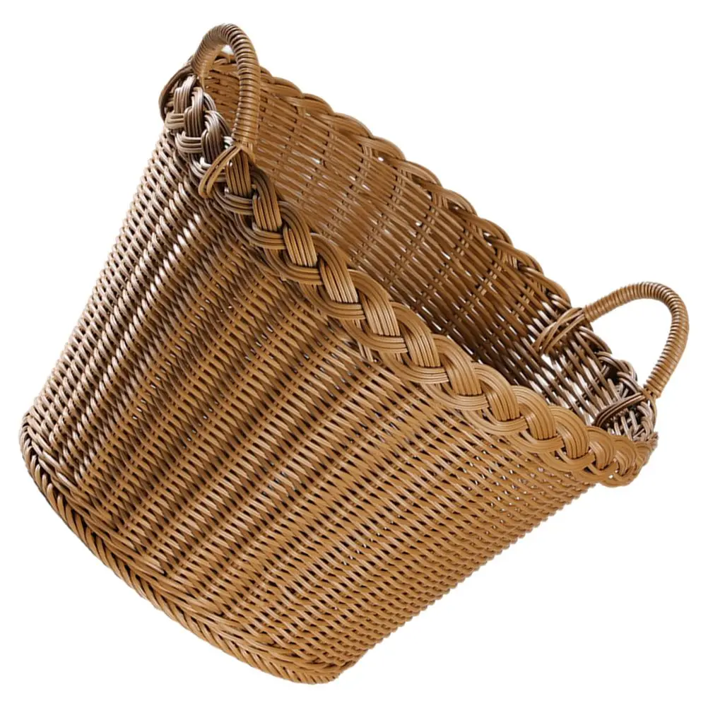 

Rattan Style Laundry Basket Brown Portable Handle Home Storage Dirty Clothes Container Decorative Practical Lightweight