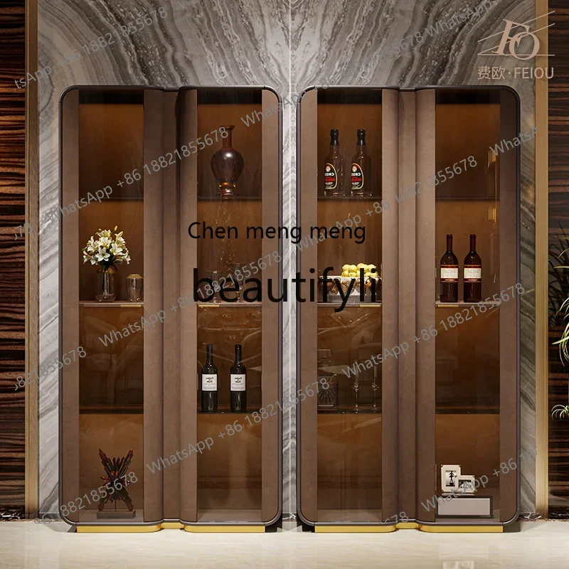 

N178 GLight luxury wine cabinet against the wall Living room locker Double door high-end Italian glass bookcase