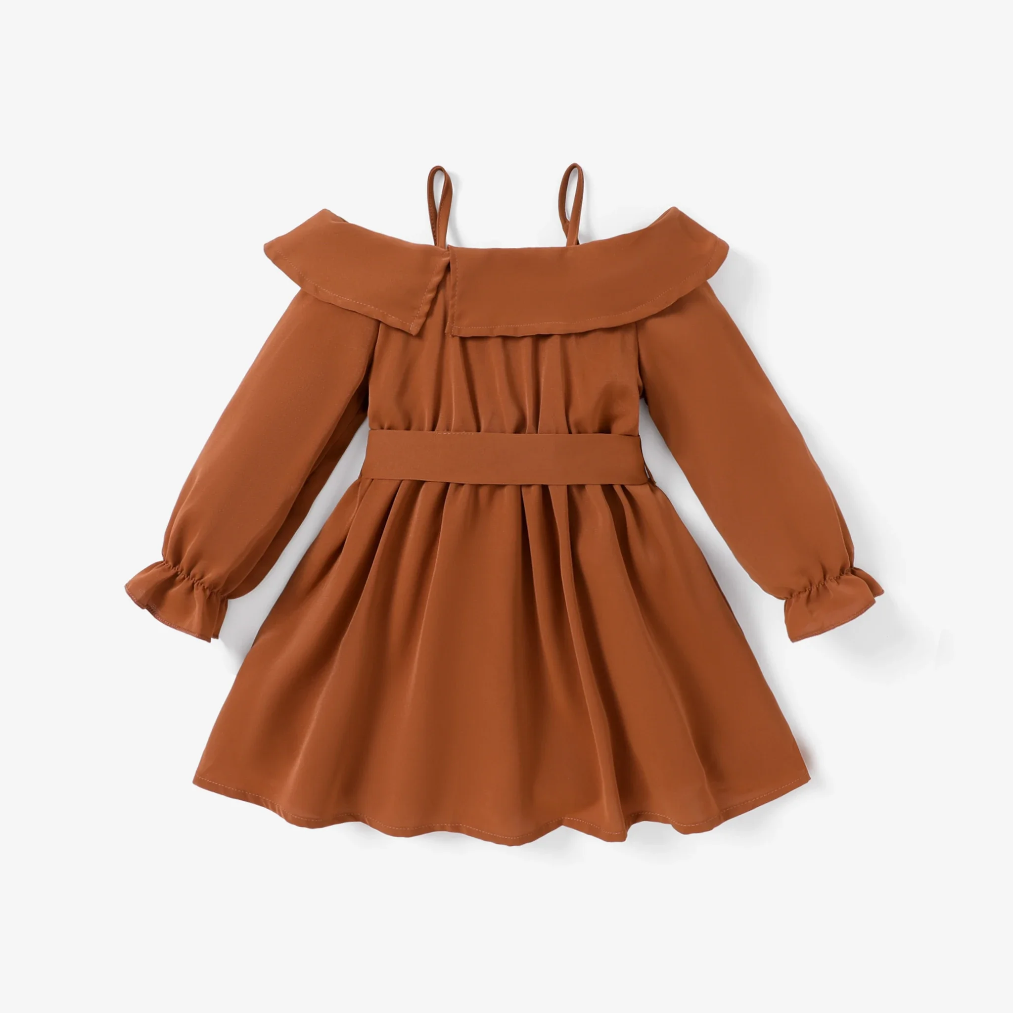 PatPat Toddler Girl Solid Belted Ruffled Off-Shoulder Slip Dress Soft and Comfortable Perfect for Outings and Daily Wear