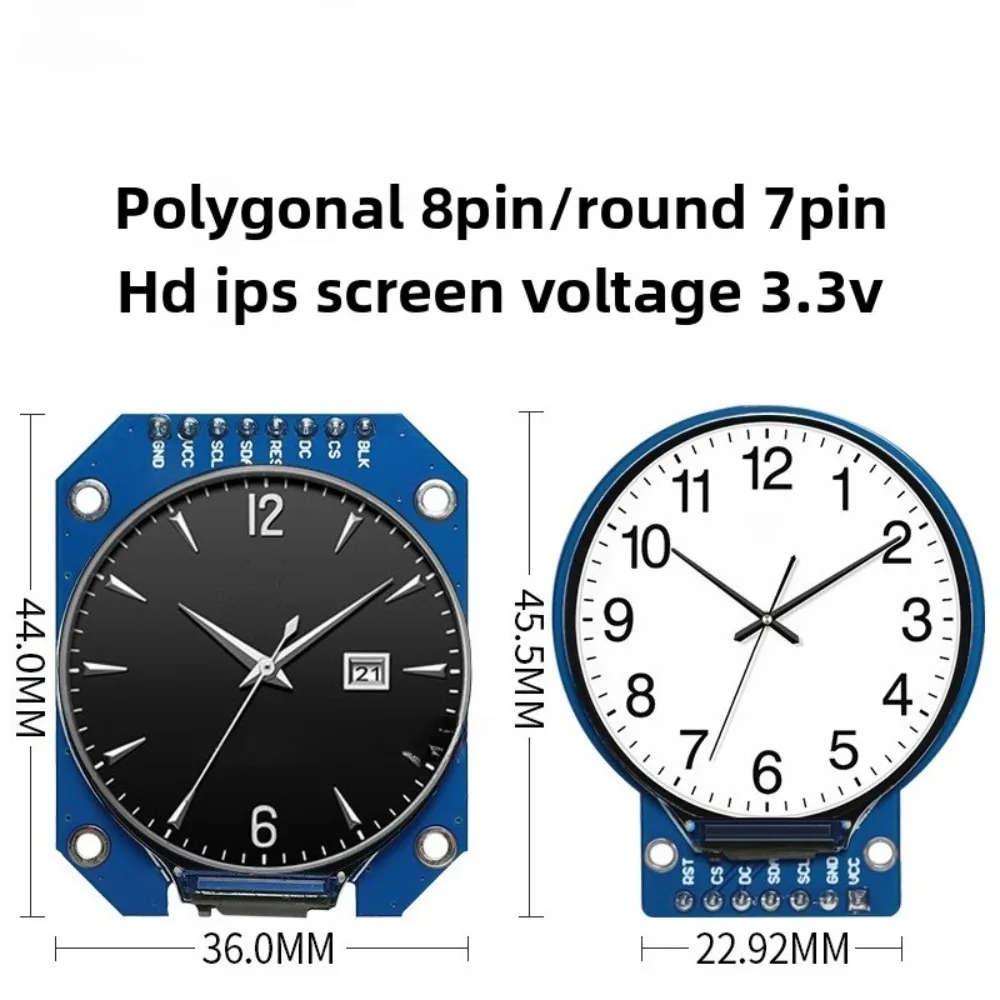 

1.28-inch Circular TFT Display Screen High-Definition IPS 240x240 Color Module SPI Serial Port GC9A01 Driver Anti-Interference