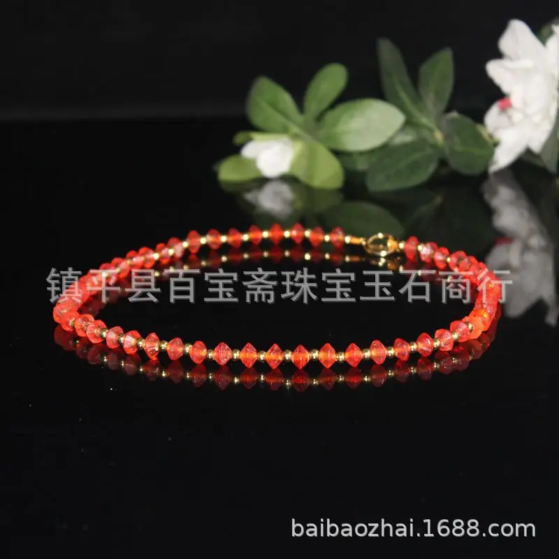 Old Orange-Red Glass Flying Saucer Necklace From Qing Dynasty Late Period, Clavicle Chain Jewelry, Ancient Beads