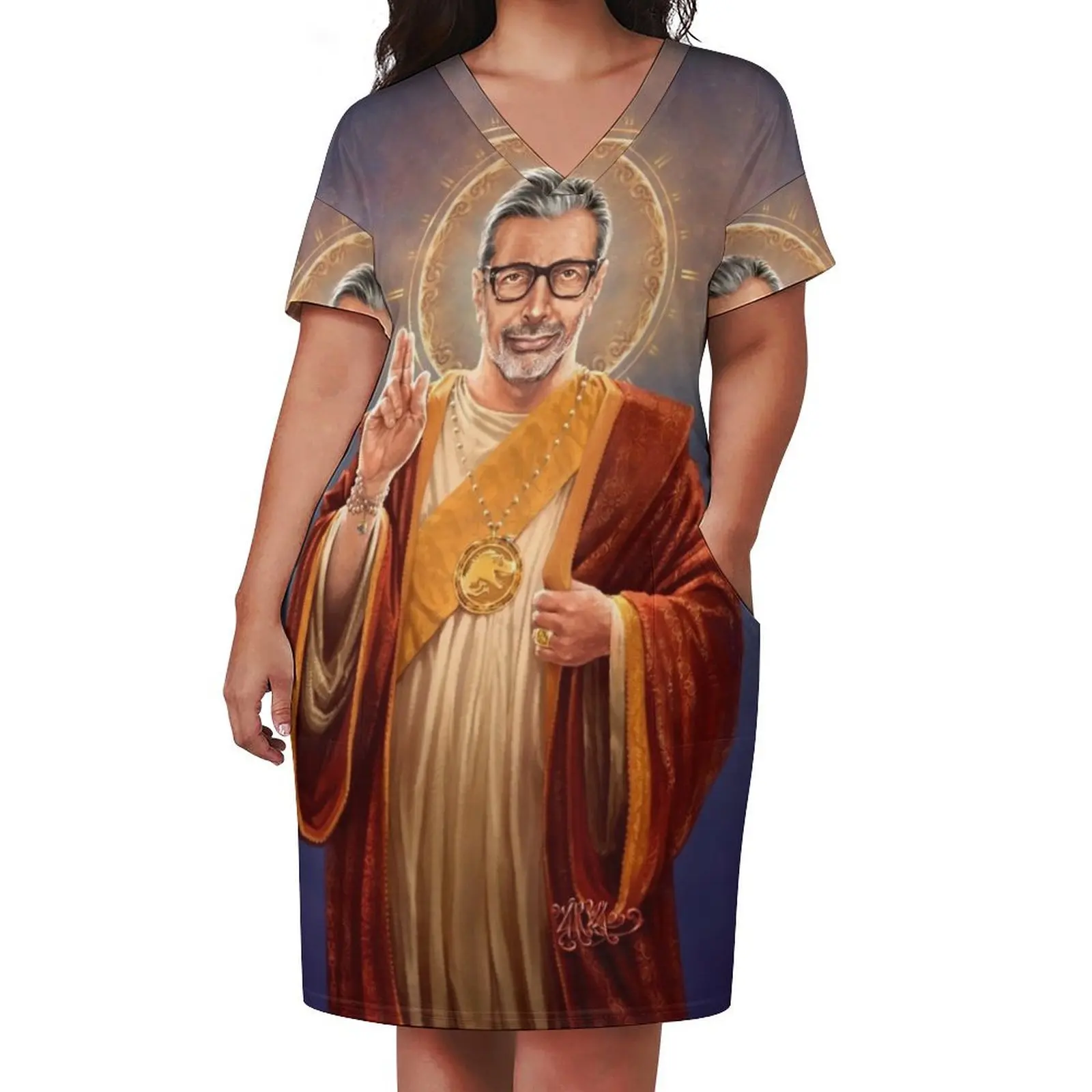 Saint Jeff of Goldblum, Jeff Goldblum Original Religious Painting Loose Pocket Dress elegant dresses plus sizes sexy dress