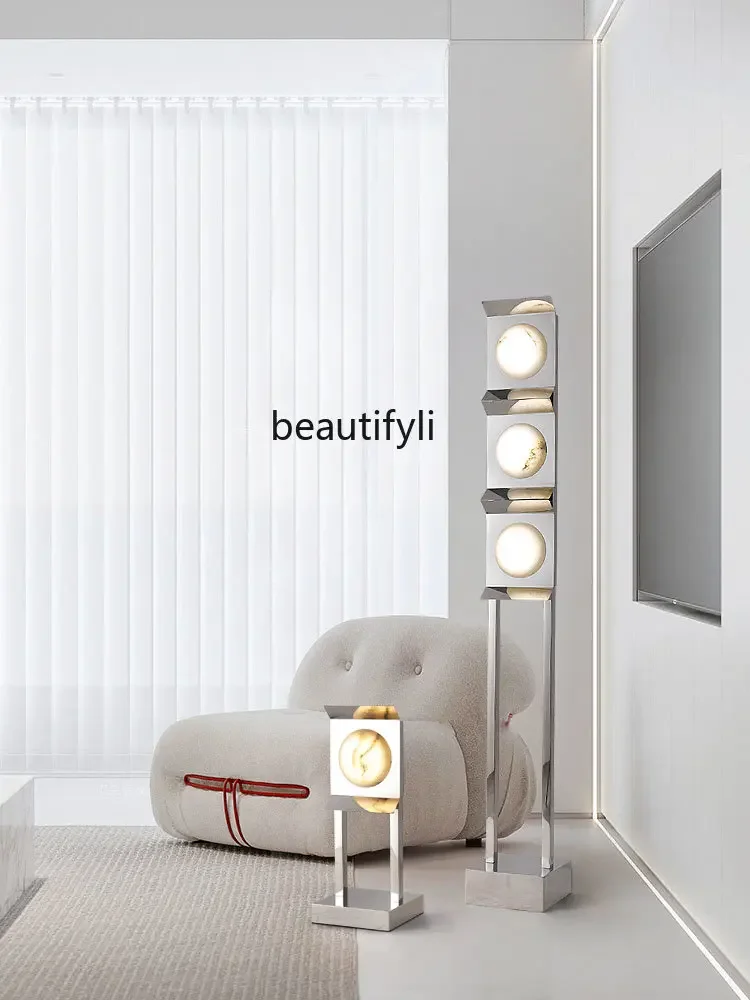 

Designer New Luxury Stainless Steel Marble Floor Lamp Minimalist Living Room Study Bedroom Table Lamp