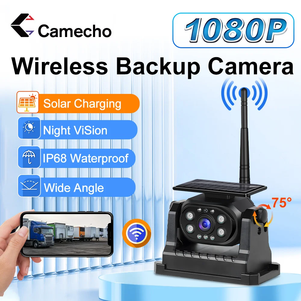 

Camecho Car Backup Monitor Wifi Wireless Signal HD 1080P Infrared Night Vision Waterproof IP68 Rear Camera For Trucks Bus Car