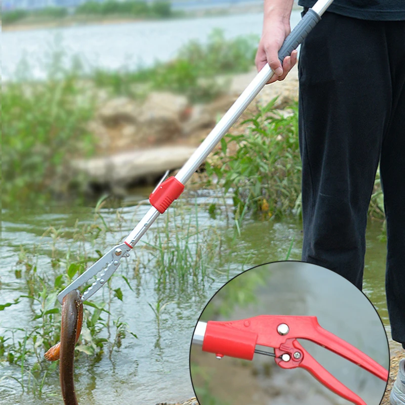 Imagem -04 - Alongado e Engrossado Snake Catcher Pinças Retráteis Grande Abertura Clipe de Enguia Loach Clamp Stick Reptile Catcher Grabber