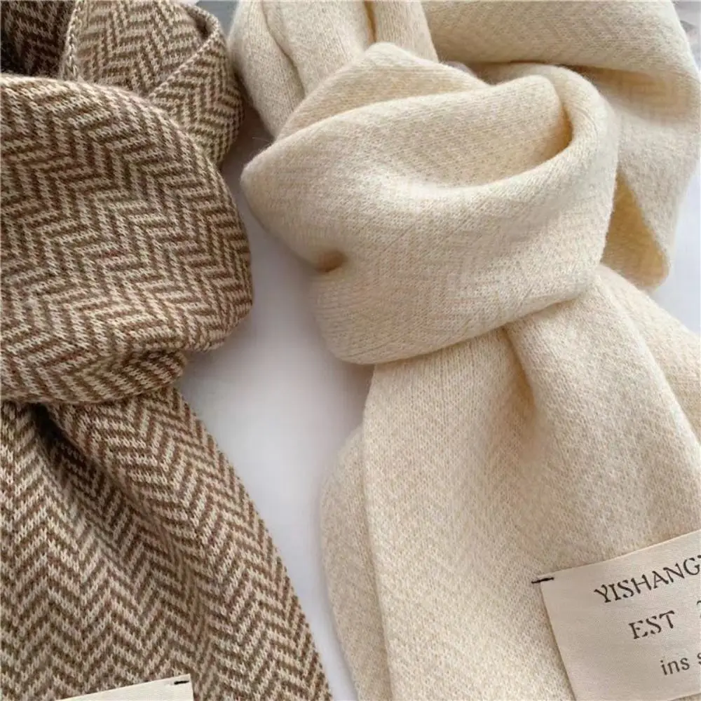 Ladies Women\'s Winter Scarves High Quality Knitted Scarf Vintage Stripe Pattern Scarves Winter Outdoor Warm Scarves