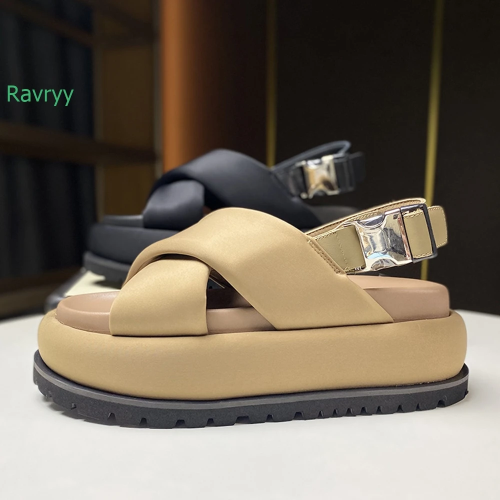 2024 Summer New Leather Women Sandals Thick Bottom Retro Roman Sandals Open Toe Slingback Back Buckle Fashion Casual Sandals