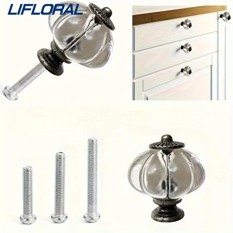 20 ชิ้นลูกบิดโปร่งใสฟักทองโต๊ะเครื่องแป้งลูกบิดโบราณ retro ตกแต่ง DIY จับจับเฟอร์นิเจอร์ลิ้นชัก