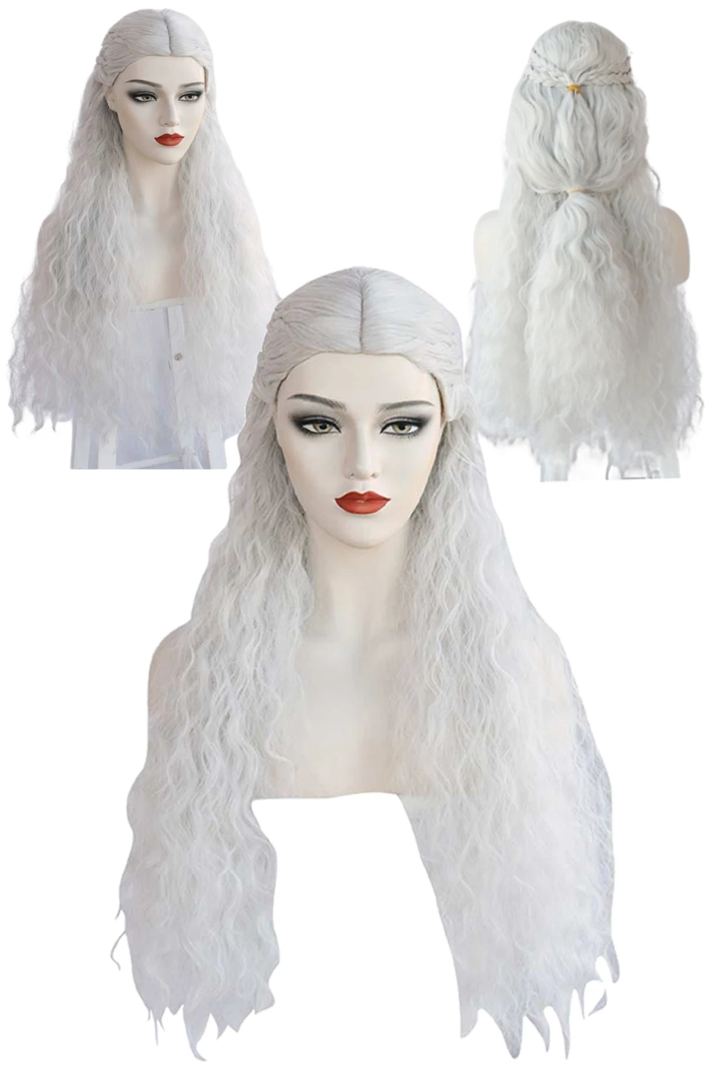 

Rhaenyra Cosplay Long Wigs TV House Roleplay Dragon Costume Accessories Headgear White Wigs Female Women Halloween Suit Prop