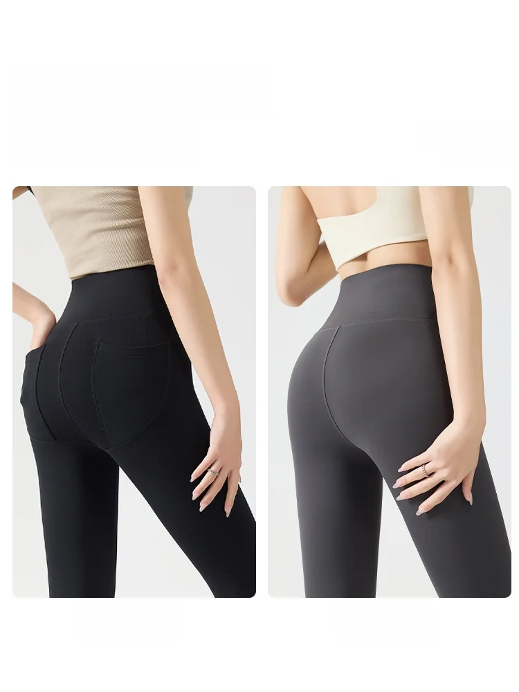 سراويل نسائية من جلد arkskin عالية الخصر سراويل ضيقة لليوجا Fitn Pilates للتحكم في البطن سراويل طويلة للربيع والصيف والخريف