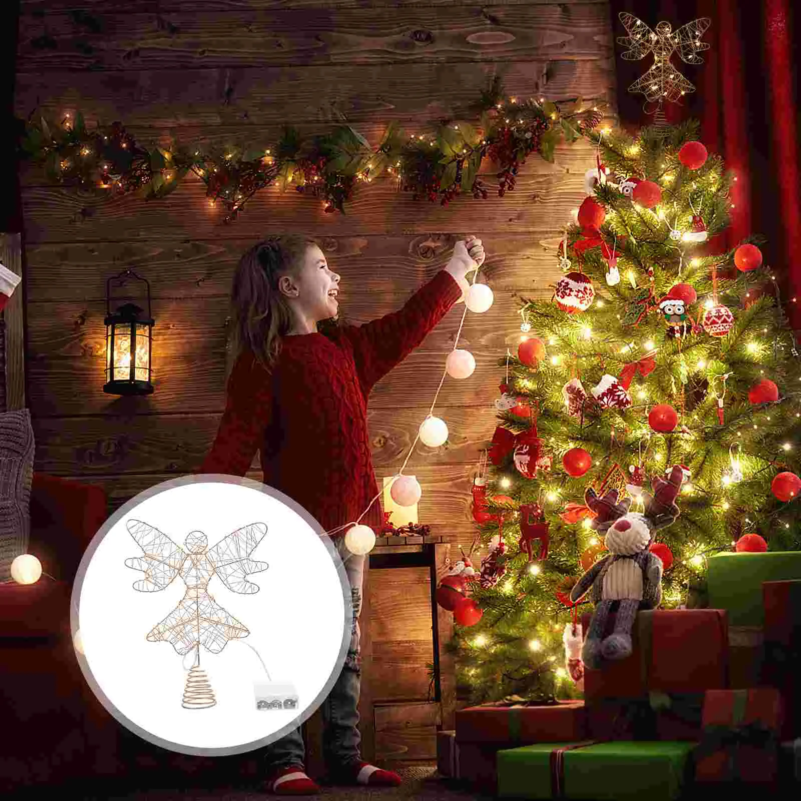 LED Tree Top Star Gold Decor ตกแต่งคริสต์มาส Topper พร้อมแสง