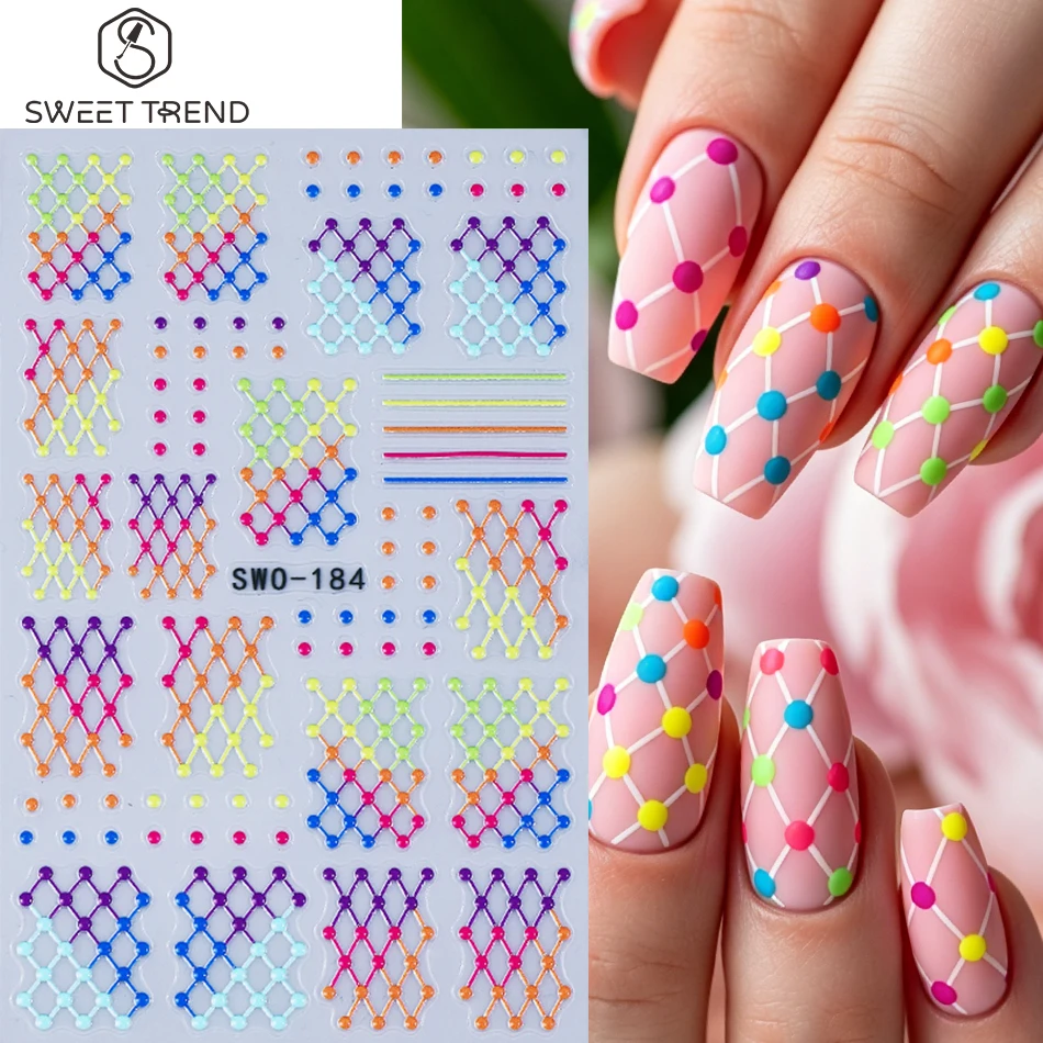 

2pcs Colorful Line Nail Stickers Rainbow Plaid Lines Polka Dot Pattern Design Self Adhesive Nail Decals DIY Manicure Decoration