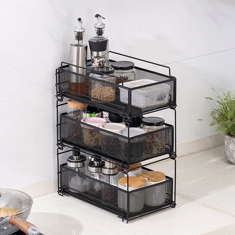 Drawer Type Kitchen Shelving Desktop Multilayer Multifunctional Shelves Can Be Pulled Out Storage Rack Bathroom Cosmetics Storag