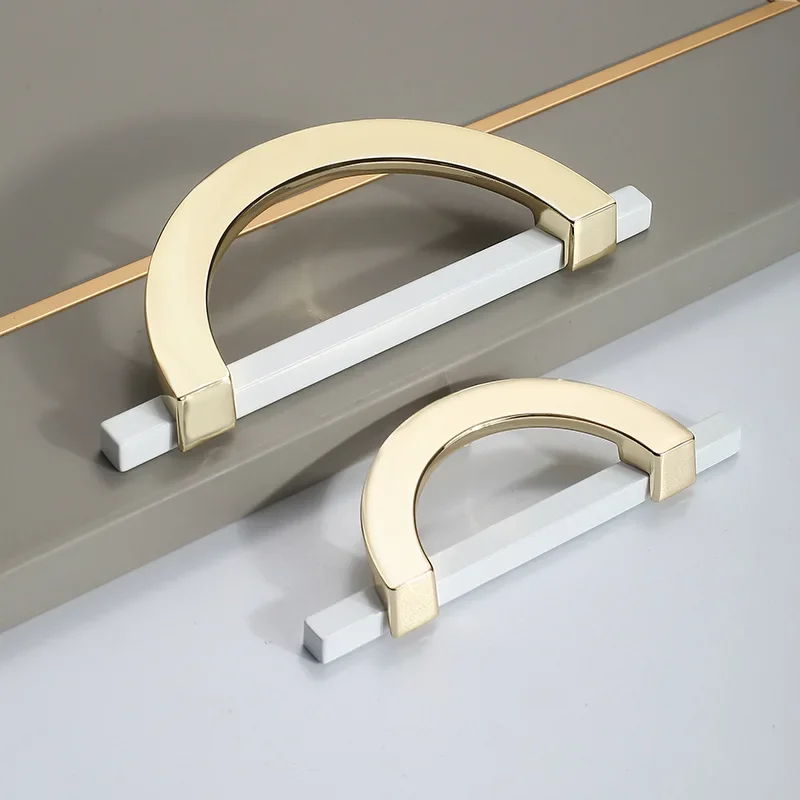 Luxury White Cabinet Door Handles Drawer Zinc Alloy 96mm Wardrobe Handle Semi-circular Round Door Pulls Knobs Hardware