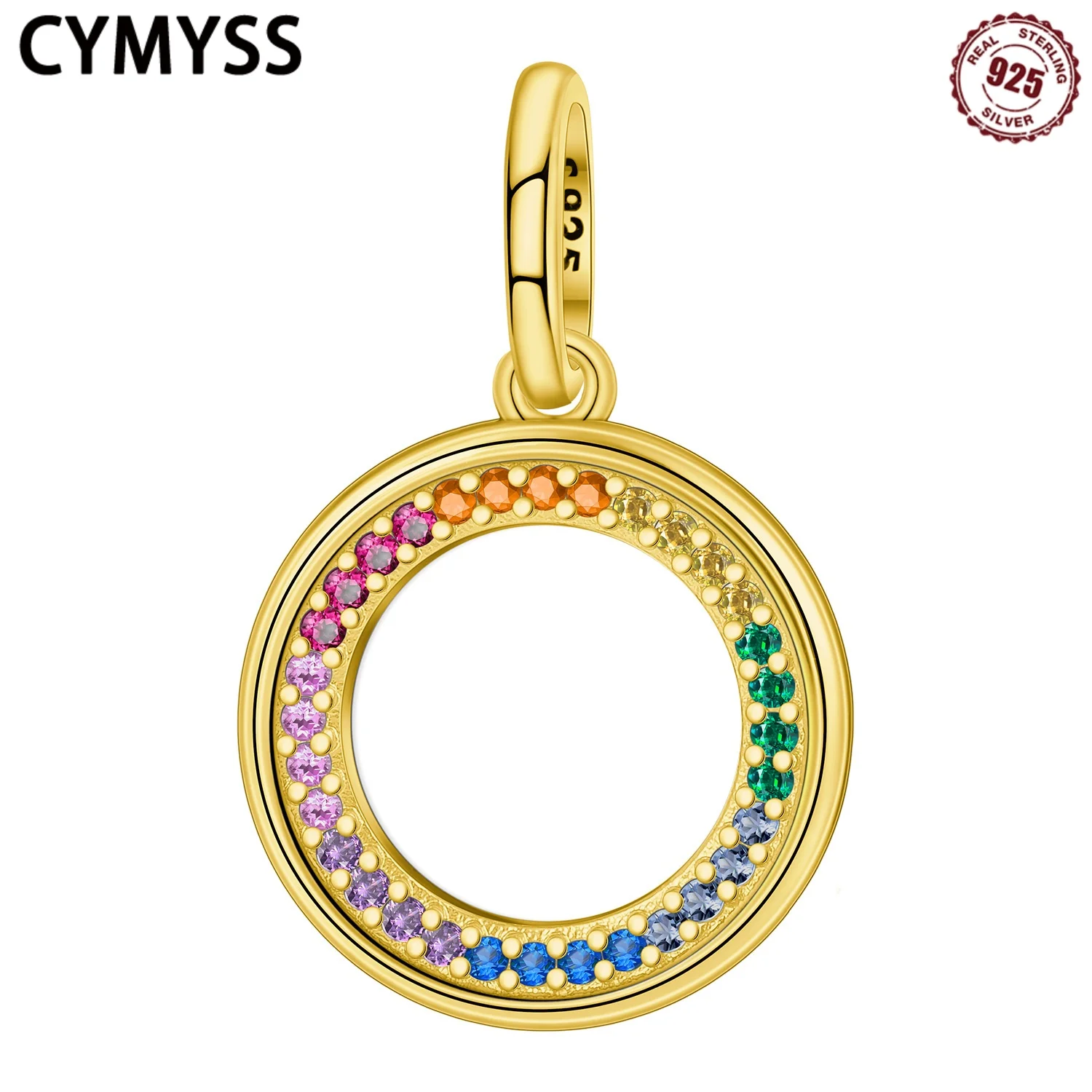 

CYMYSS 2025 New 925 Sterling Silver 18K Gold Plated Rainbow Circle Pendant Lucky Symbol Women's Pendant Gift Jewelry Pendant