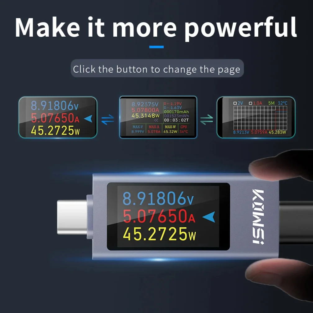 DC 4-30V 0- 12A Digital Power Meter Multifunctional Type-C Voltage Current Monitor Color Screen Charging Tester