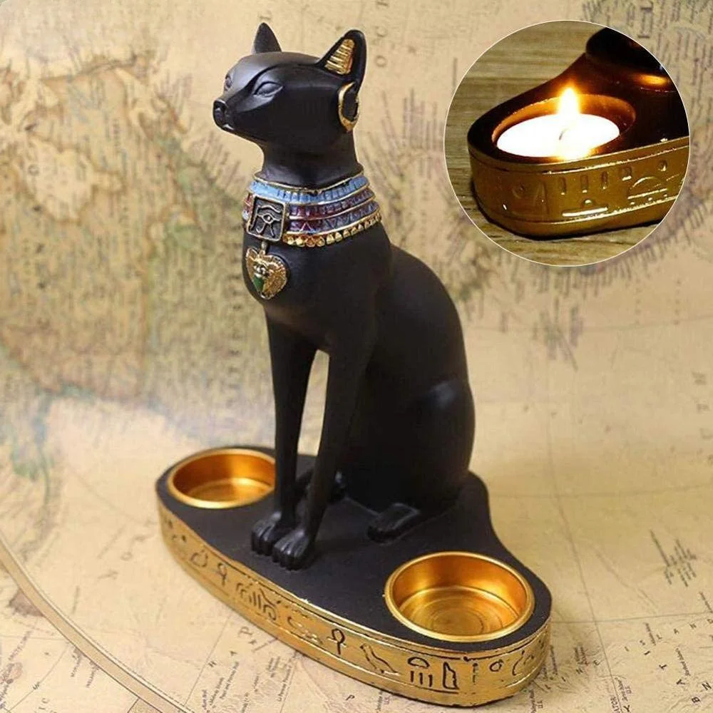 Ägyptische Katze Handwerk Kerzenständer Kerzenhalter Harz Statue Retro Katze Göttin Figur Home Office Garten Dekoration Geschenk Ornament