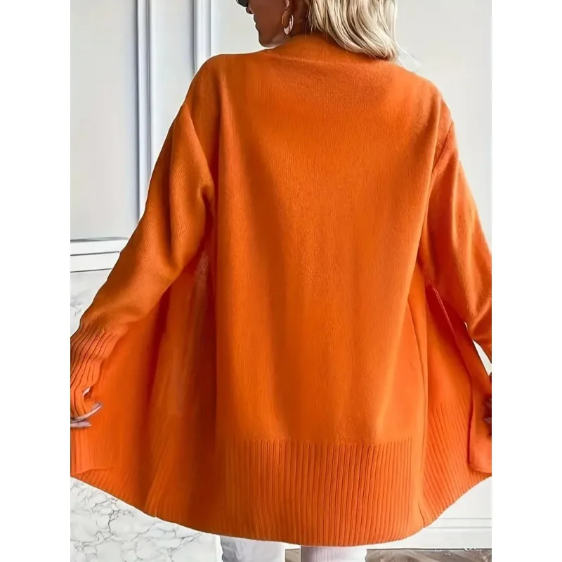 حجم كبير 1XL-5XL المرأة الجديدة الخريف سترة مشغولة من الصوف بلون معاطف سترة فضفاضة غير رسمية