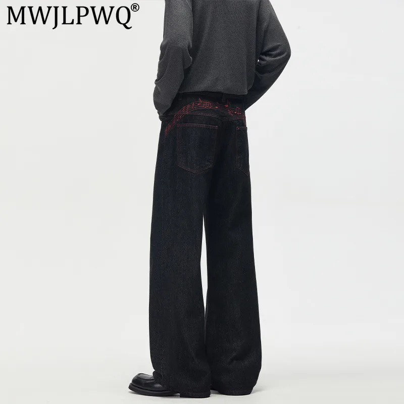 MWJLPWQ Embroidered Straight Denim Jeans For Men Loose Vibe High Street Fashion Unique Design Wide-Leg Pants 2026 Autumn 21178