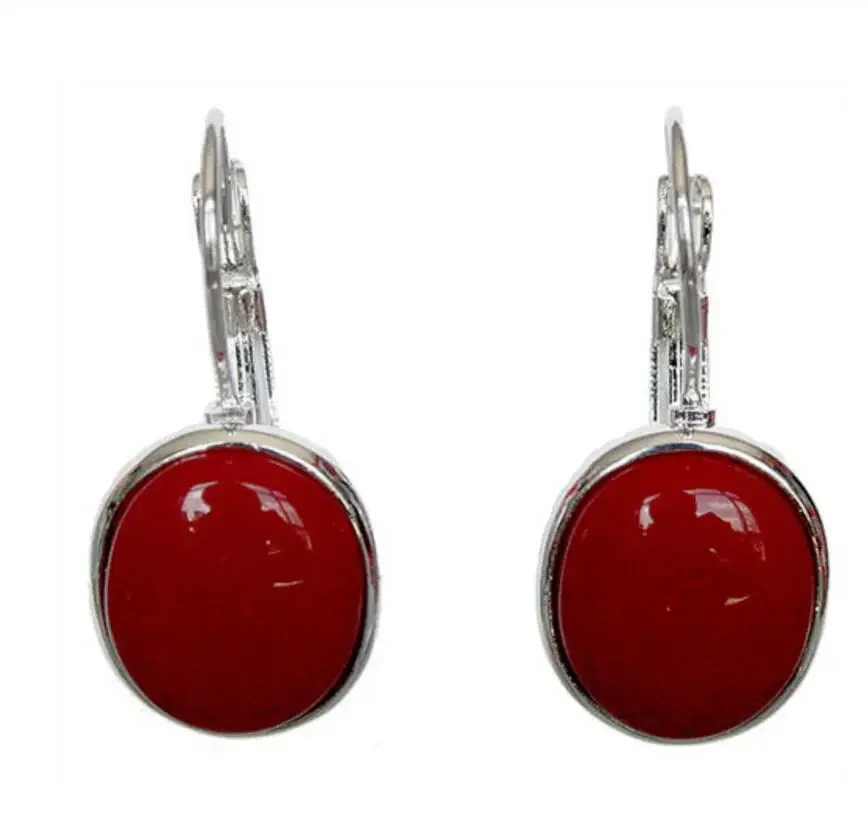 noble lady's handmade 925 Silver red coral Leverback Earrings 1 1/10