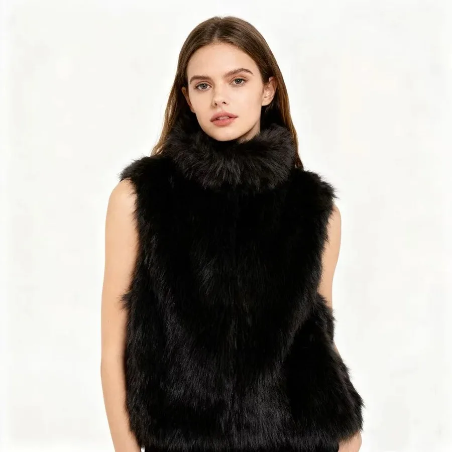 

Women'sElegant High Collar Sleeveless Fur Vest Warm Thick Outerwear Casual Tank Top Faux Fur Waistcoat for Autumn Winter Fashion