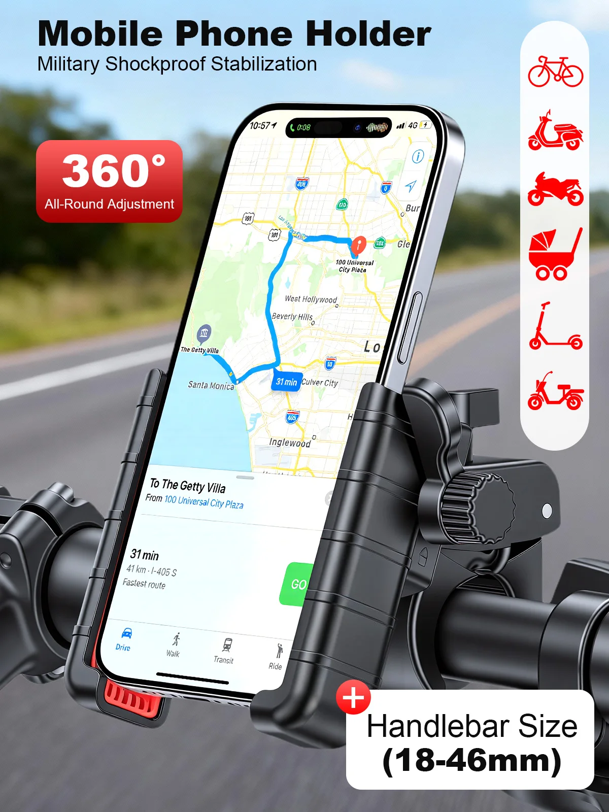 Support universel pour téléphone de moto et vélo, fixation rapide, pour iPhone de 4,7 à 7 pouces, design semi-enclos