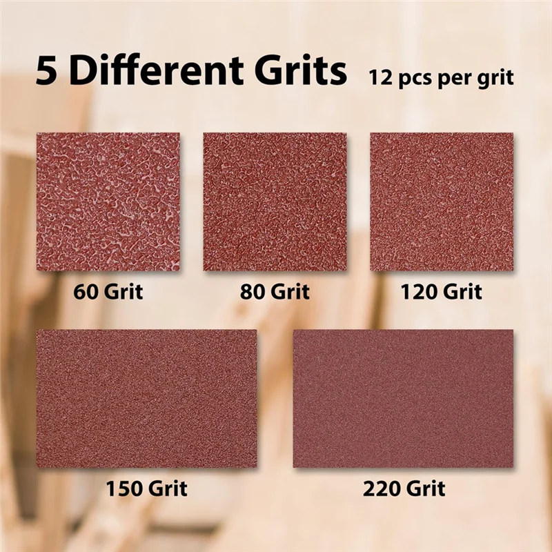 ABDJ-Mouse Sanding Pads 60 Pack,Mouse Sander Sandpaper Assortment, 12 Hole Hook And Loop Detail Sander Pads