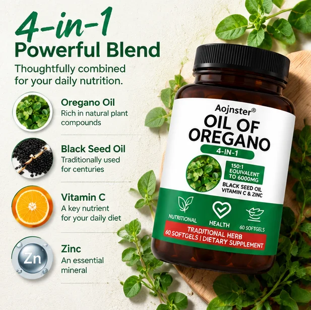 4-in-1 Oregano Oil Complex Softgels, Blended with Black Seed Oil,Concentrated Herbal Formula,for Adults Daily Wellness Support