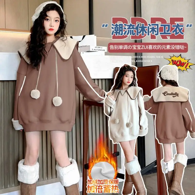 

Kawaii модный пуловер для девочек, утепленные студенческие осенне-зимние повседневные топы с круглым вырезом и длинными рукавами с героями мультфильмов, детская одежда