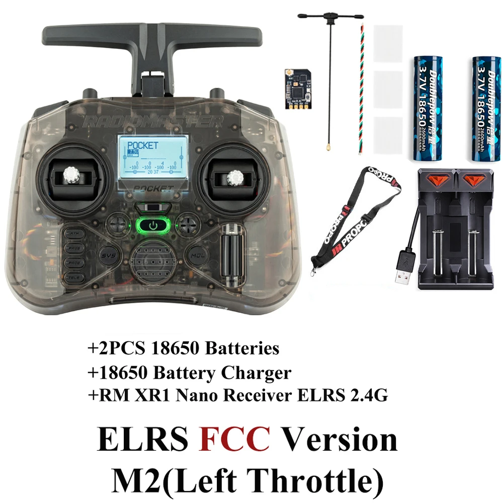 Radiomaster Pocket EdgeTX 2.4G radiocontroller FCC LBT (Mode2 linkshandig gaspedaal) CC2500 / ELRS Hall Gimbal-zender