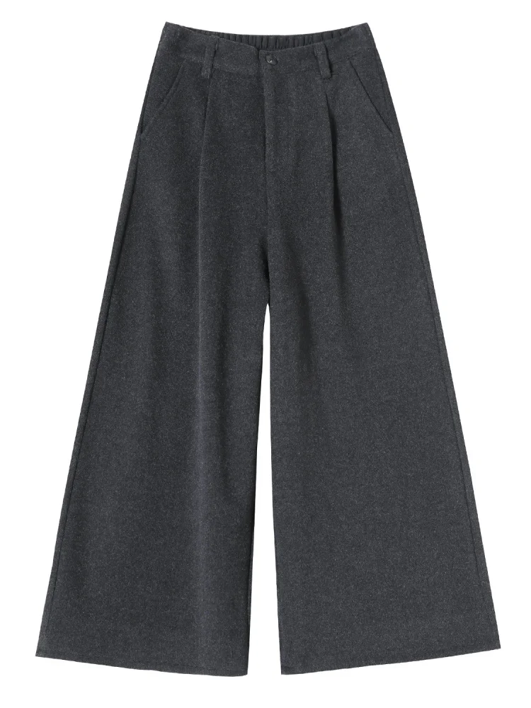 Ay calças de perna reta de lã cintura alta ajuste fino perna larga commute sle versão coreana cor ket detalhe