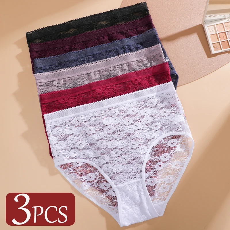 3 Teile/satz Spitze Floral Hohe Aufstieg Höschen Für Frauen Damen Sexy Perspektive Briefs Unterhose Weibliche Atmungsaktive Sexy Dessous S-XXL