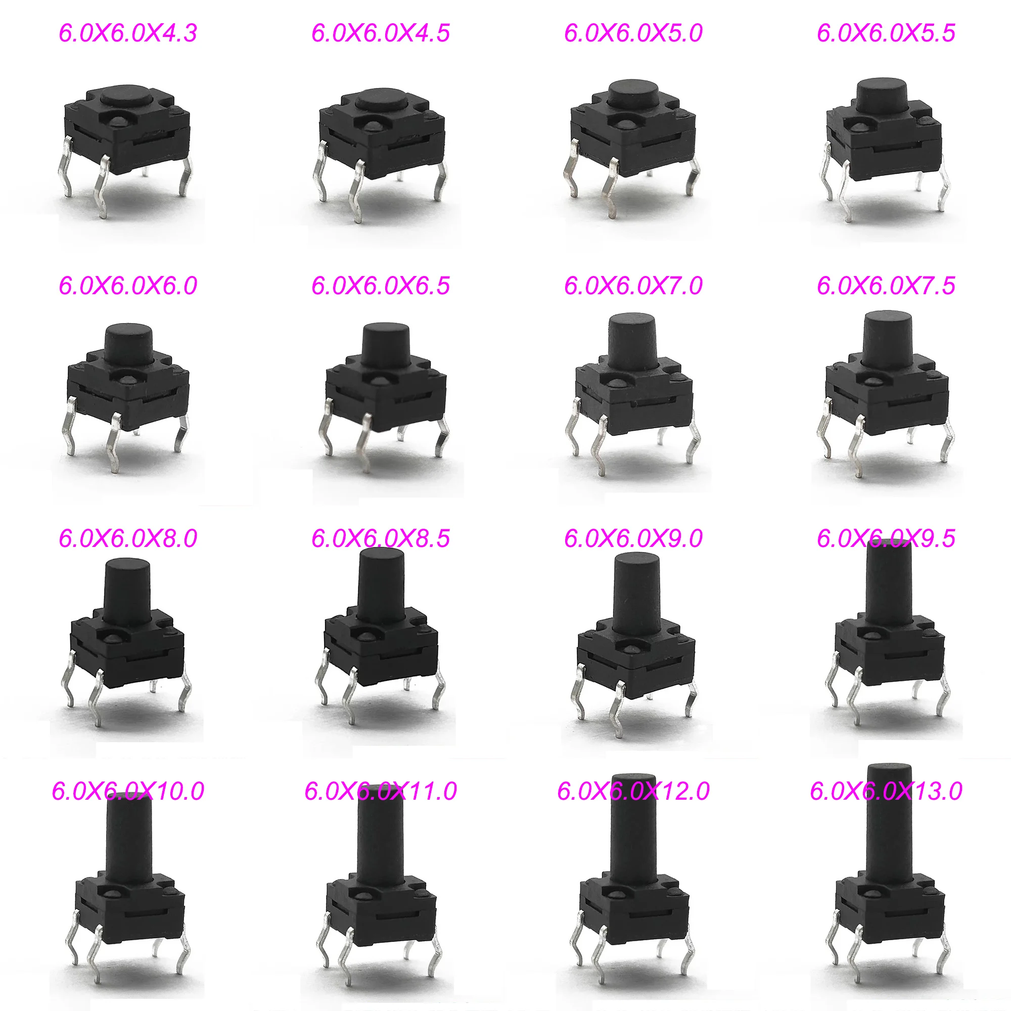 20PCS Sealed Waterproof 6x6mm H=4.3/4.5/5/5.5/6/6.5/7/8/9/10/11~15MM 4Pin DIP Key Button Momentary Tact Button Switch 4Pin DIP