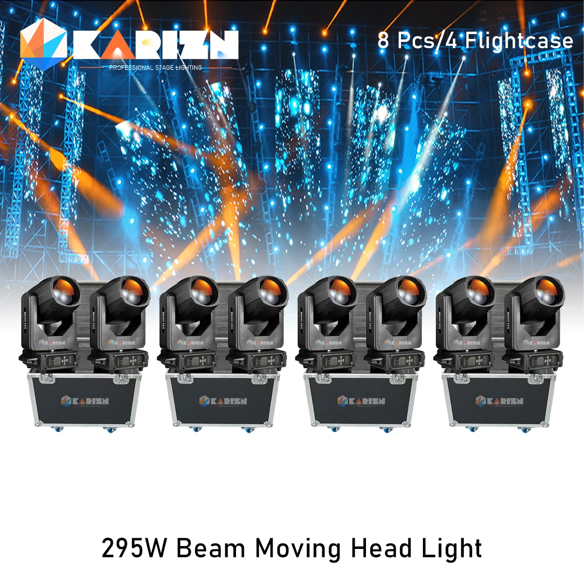 0 Tax 8Pcs 295W Moving Head Beam Stage Light Effect Professional DJ Lights 4 Case For Dj Disco Christmas Party Dance Nightclub