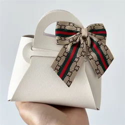 10pcs Easter Leather Mini Gift Bags With Bow Ribbon Packaging Box Wedding for Guest Candy Handbag Bag Birthday Party Decor bag