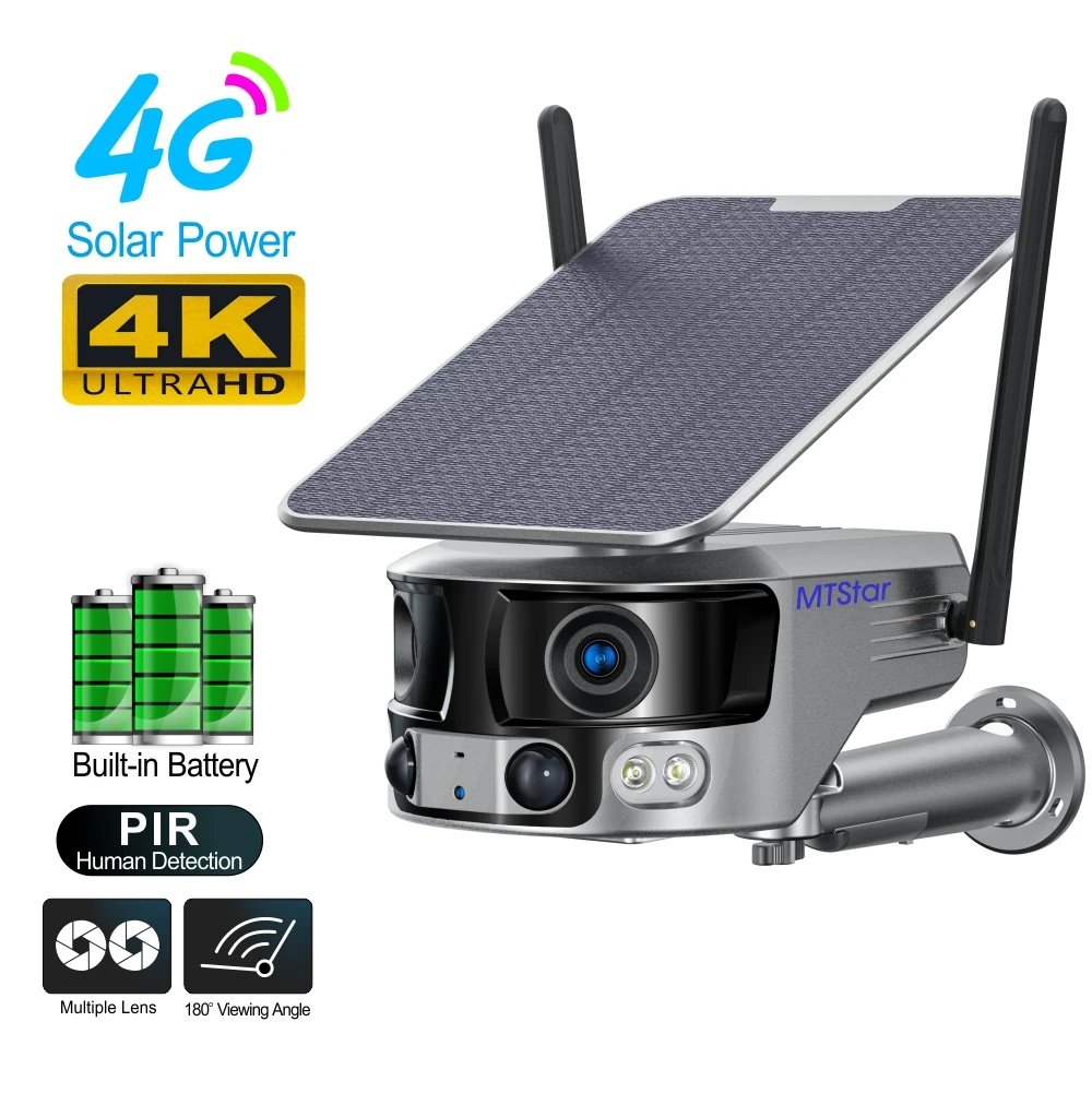 Human Tracking Multi-Image 180 Degree Wide Viewing Panorama WiFi 4G Fisheye Solar Battery Network Camera