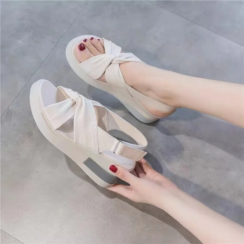 Wedge Heel Fashion Sandals Women 2022 Summer New Sexy High-heeled Velcro Fairy Wind Open Toe Comfortable Women\'s Shoes