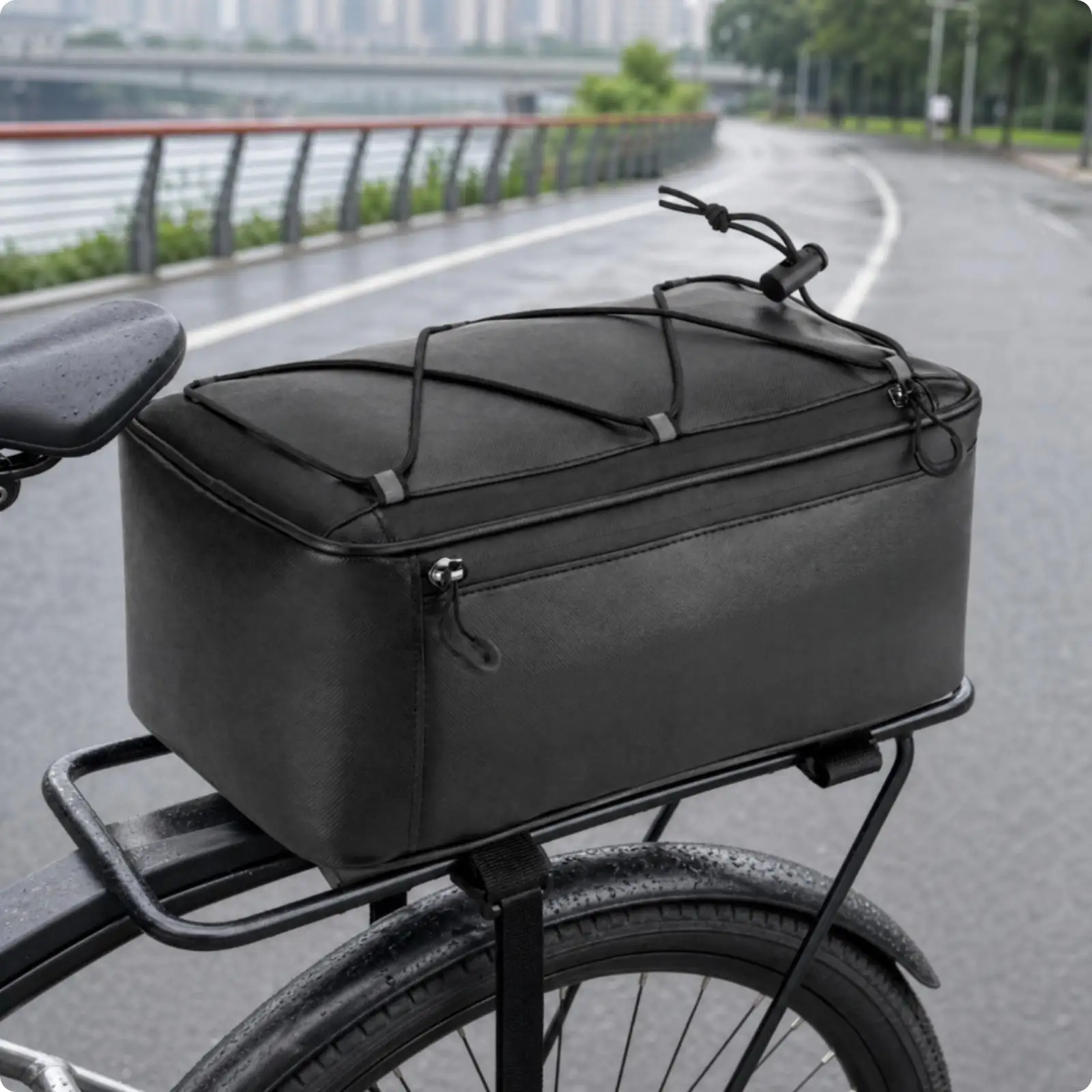 Cycle Rear-Rack Storage Bag Waterproof Electric Bicycle Rear Rack Bag with Reflective Strips 9L Capacity Long-Lasting