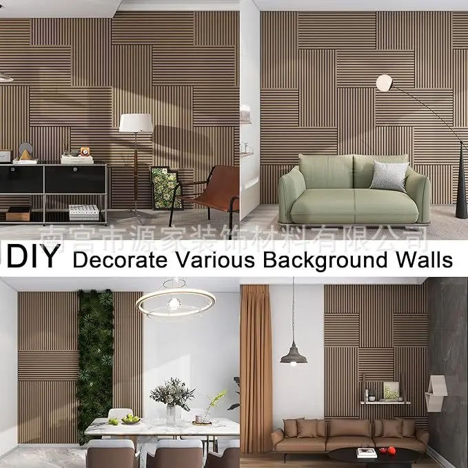 Premium Soundproof Tile 30x30cm 21mm Thick, Felt & Faux Wood Textured Grid Panel for Feature Wall Background, Home Studio