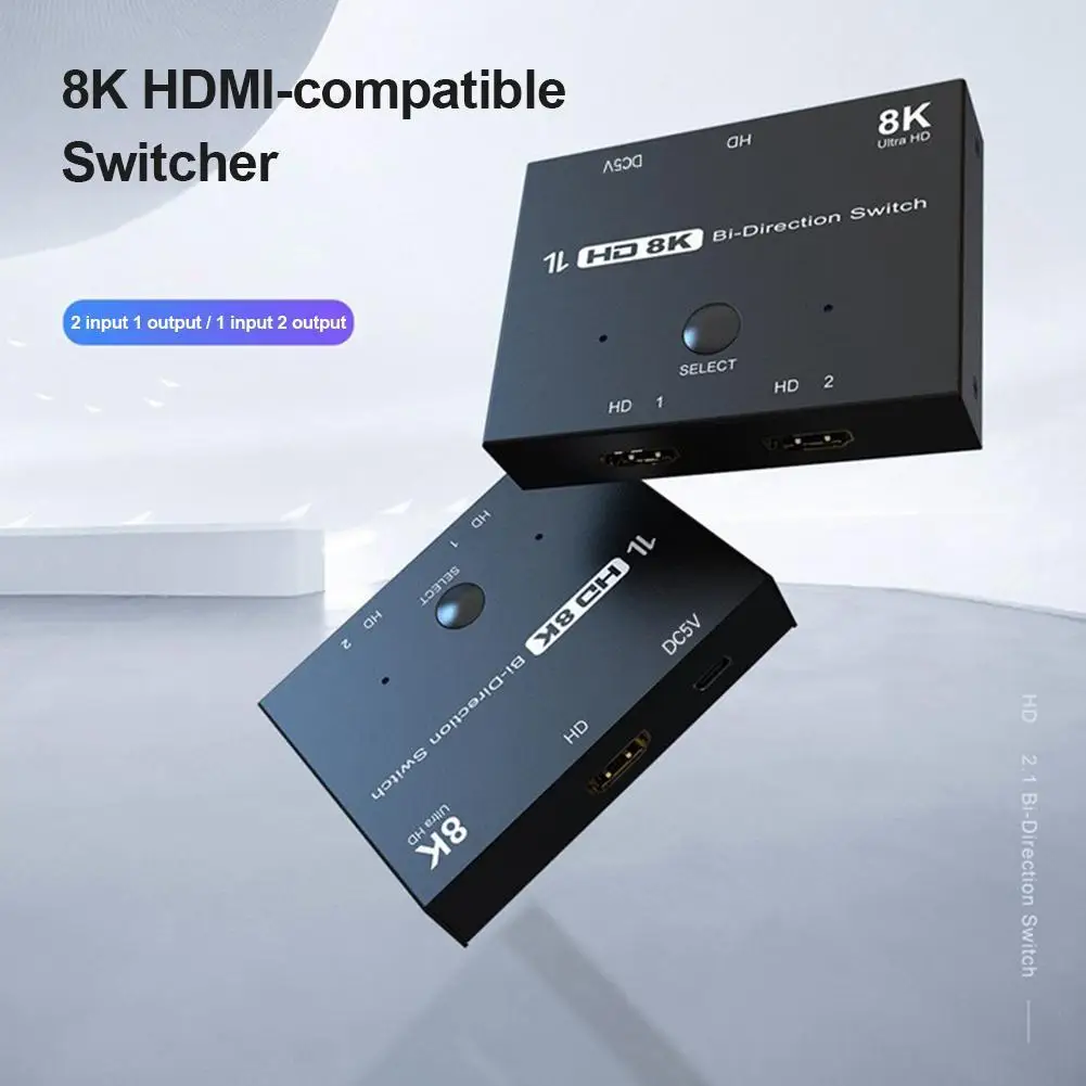 Hub Splitter TV Switcher Ultra 2.1 HD Switcher 4K 120Hz 1x2 8K 60Hz 2x1 HDMI-compatible Splitter for PS4 Switch