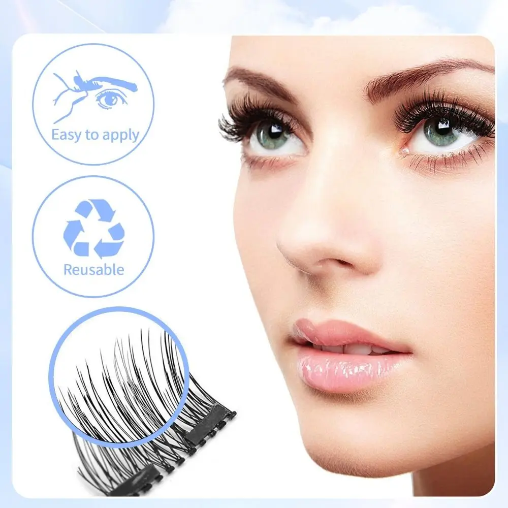 New Natural Look Magnetic Eyelashes No Glue 2 Magnets Magnetic Lashes Half Eye with Tweezers False Eyelashes
